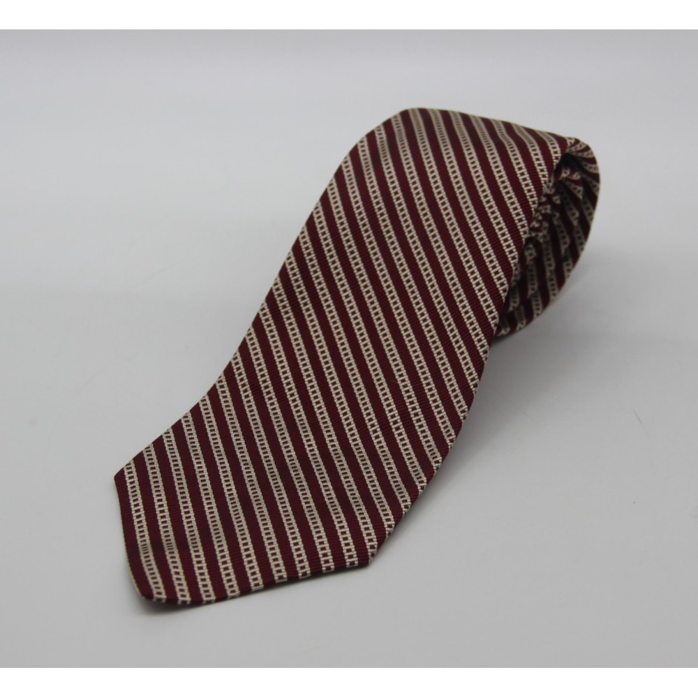 Polo Ralph Lauren Tie Men's Burgundy Silk Striped Handmade Made in USA REPP #828
